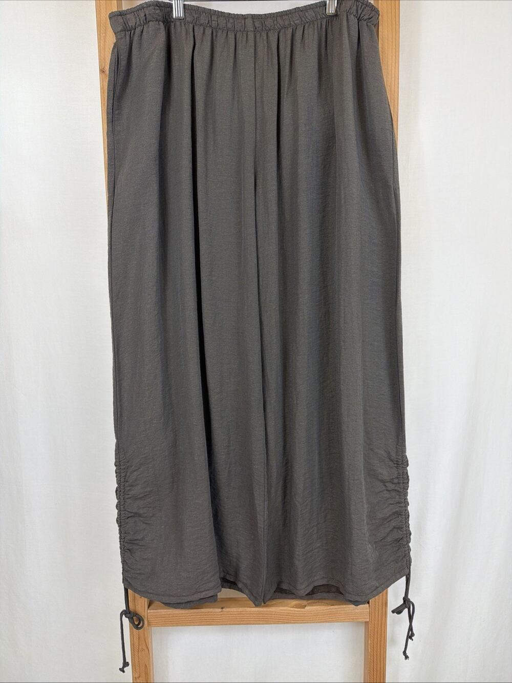 NWT Et Lois Brown Ruched Hem Elastic Waist Pockets Wide Leg Pants #1433 Size 3X